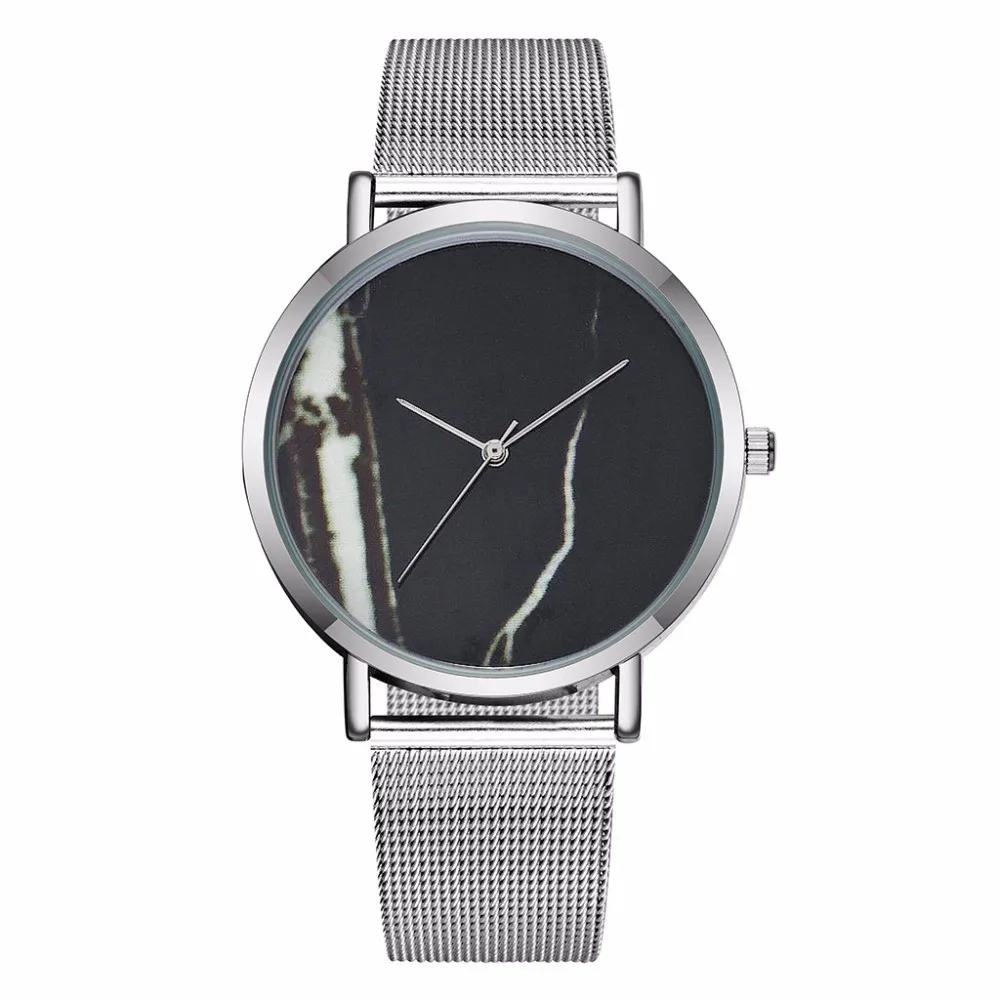 Женские серебряные часы с мраморным циферблатом из нержавеющей стали
