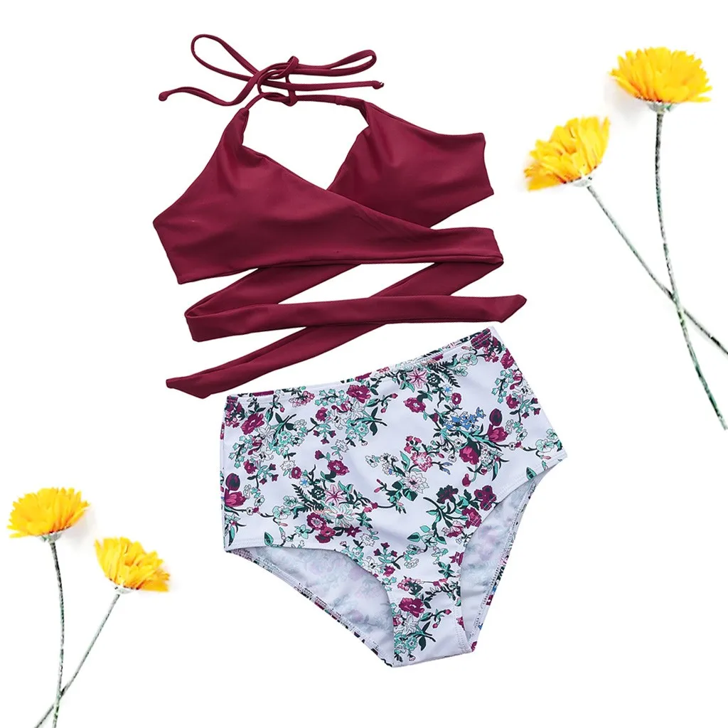 Для женщин принт цветочный Купальник одежда для плавания купальный костюм из 2