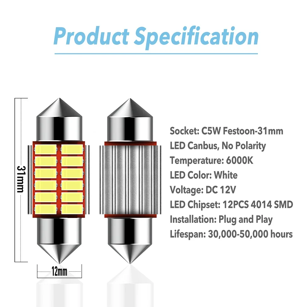 Светодиодный светильник Canbus светодиодный 31 мм C5W без ошибок для Volkswagen VW Passat B5 B6 B7