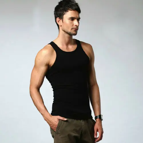 

New Fashion Hot Sale Men Solid Sleeveless O-neck Slim Stretch Tank Tops Male Casual Gym Bodybuilding Fitness Workout Vest L-XXXL