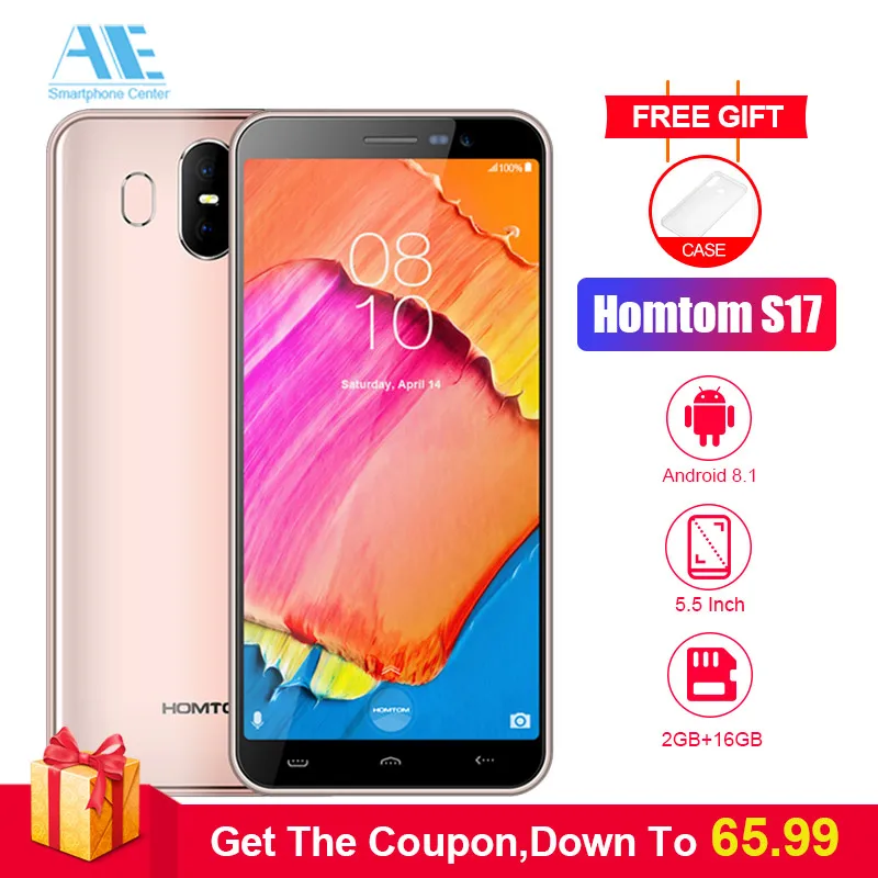 HOMTOM S17 5 &quot18:9 полный дисплей 2 ГБ + 16 Гб мобильные телефоны Android 8 1 MT6580