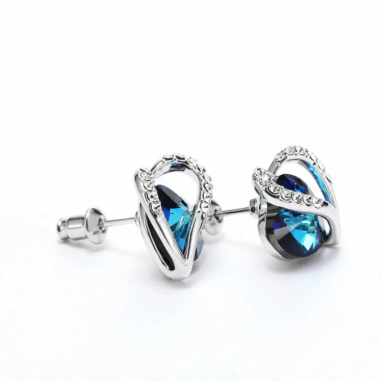 Серьги Warme Farben с кристаллами Swarovski для женщин, сережки-гвоздики с синим кристаллом в виде сердца, хорошее ювелирное изделие, 925 пробы серебряные серьги