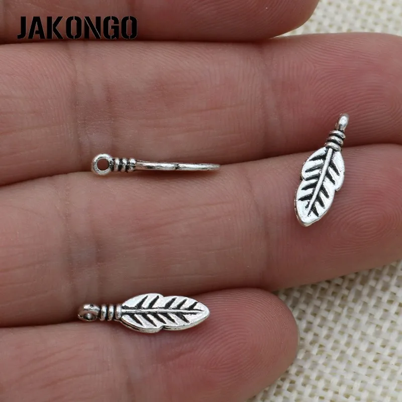 JAKONGO античное посеребренное перо Лист Подвеска для изготовления ювелирных