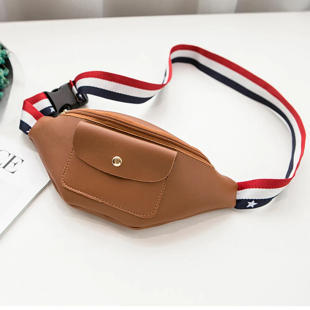 2018 Женская модная однотонная сумка из искусственной кожи на молнии поясная для