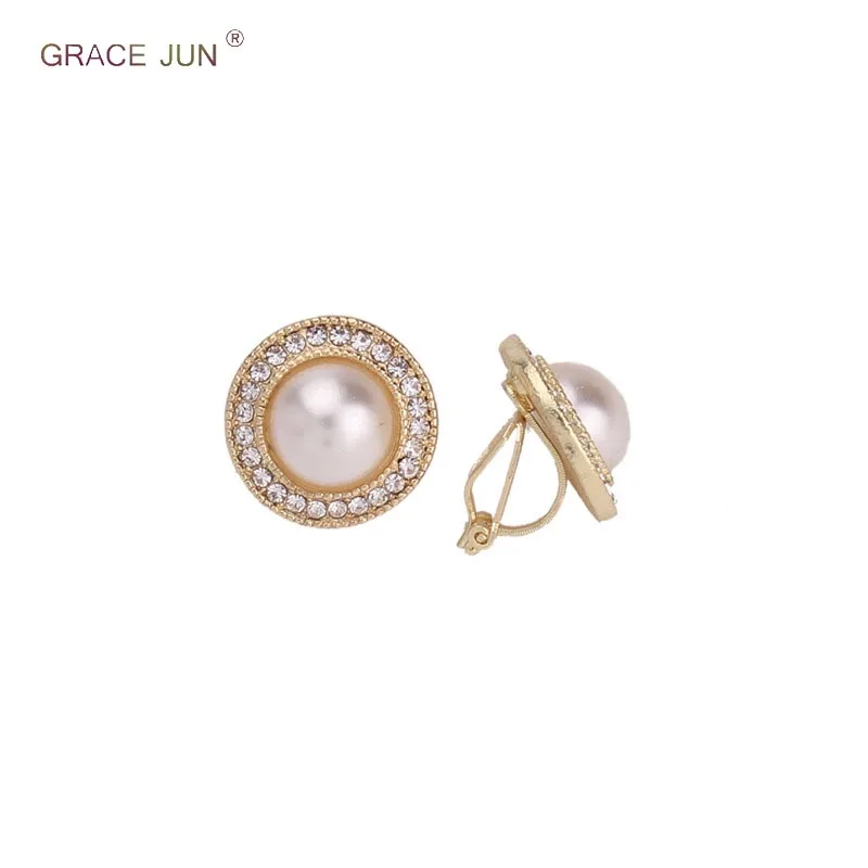 Женские серьги-клипсы GRACE JUN круглые без пирсинга с искусственным жемчугом 2018 |