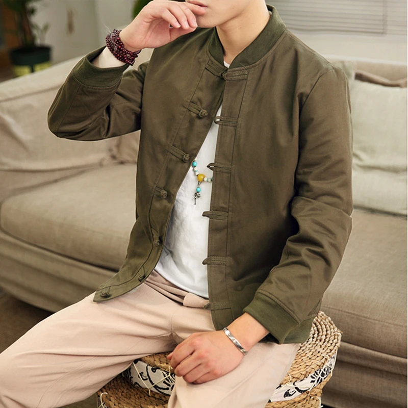 New Spring Bomber Jacket ArmyGreen Chinese Style Men Jackets Cotton Casual Shirt Coats Traditional Clothes chaqueta hombre