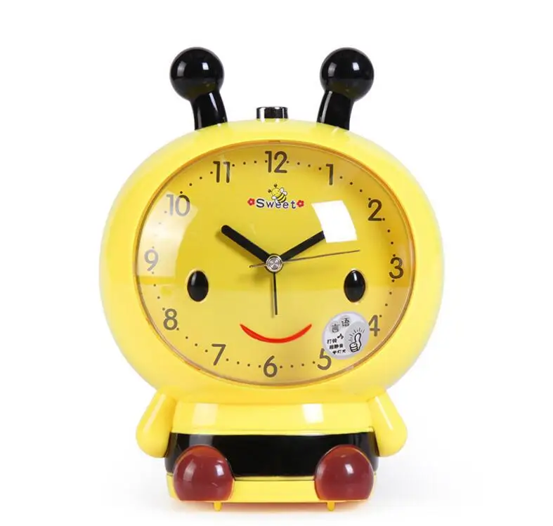 

new 20pcs/lot! Small Bee Alarm Clock Voice Cartoon Mute Desk Clock Child Music Alarm Clock Gift 4 colors