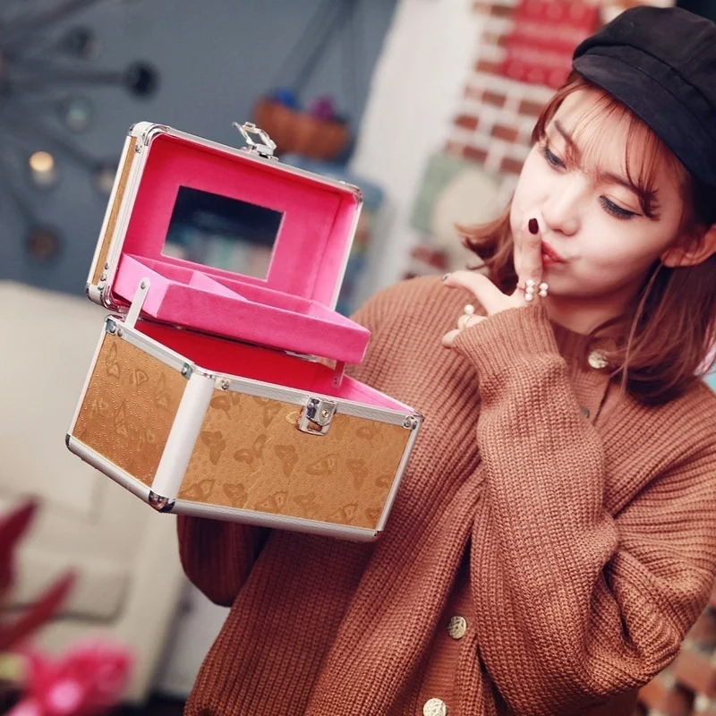 

Professional Aluminum Makeup Case Portable Travel Jewelry Train Case Cosmetic Organizer Case Box with Mirror Beauty Vanity Case