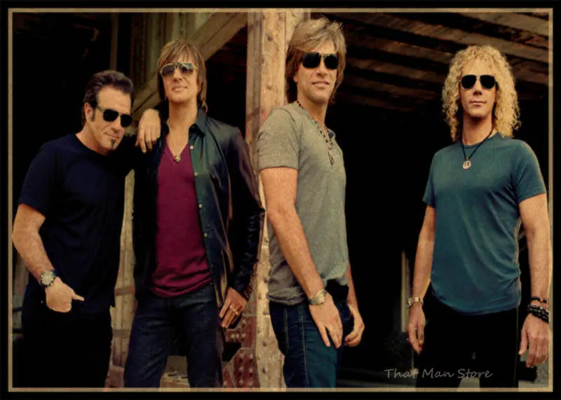 Bon Jovi винтажная Ретро рок-группа музыкальная гитара матовая крафт-бумага античный плакат Настенная Наклейка домашний декор 30*21 см - Цвет: Серый