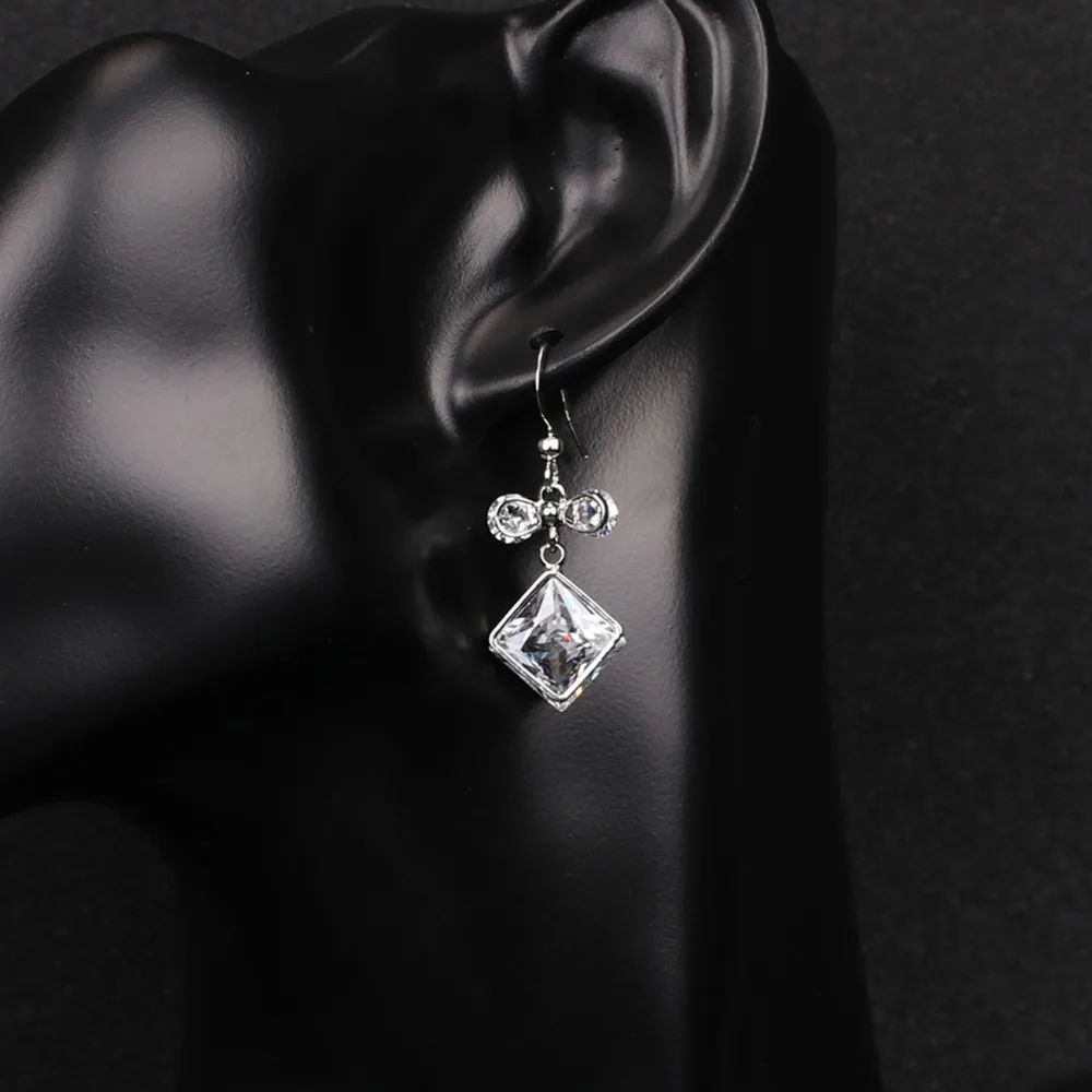 WEVENI Silverstone Bowknot Square Cubic Zircon Earrings Dangle Drop Zirconia Charms For Women Girl Birthday Gift Fashion Jewelry | Украшения