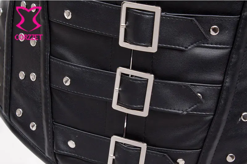 С заклепками и пряжками черный Искусственная кожа Для женщин талии тренер Сталь