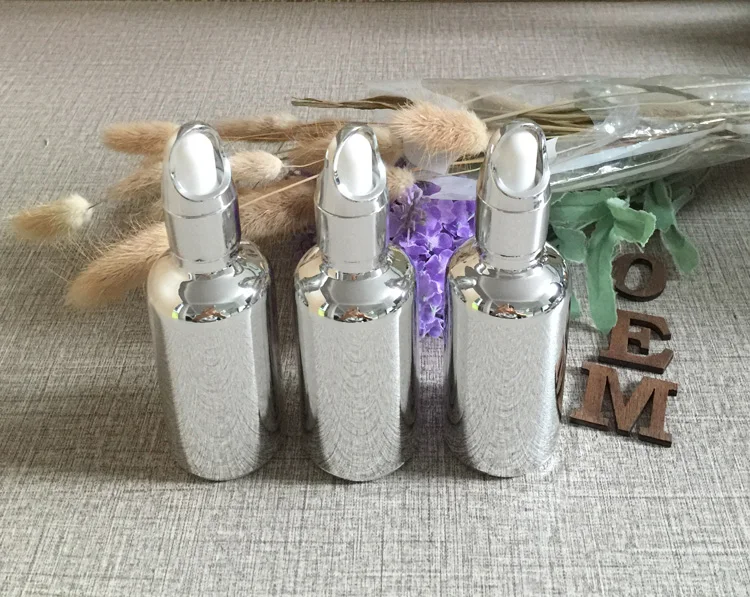 50ml glass silver plated dropper bottle, cosmetics dropper container, essentical oil bottle makeup refillable wholesale