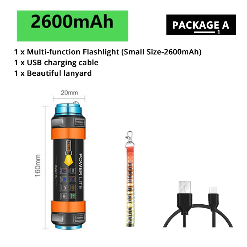 16CM-2600mAh-1 Многофункциональный Перезаряжаемые светодиодный вспышка светильник Кемпинг Фонари 7800 мАч палатка светильник работы лампы рыбалка Предупреждение светильник IP68 из водонепроницаемого материала - Испускаемый цвет: 16CM-2600mAh-1