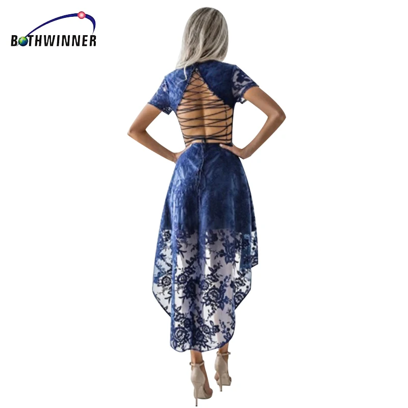 Bothwinner Floral White Lace Dress Women Vintage Autumn Lining Back Up Vestidos Front Short Embroidery Blue Sexy | Женская одежда