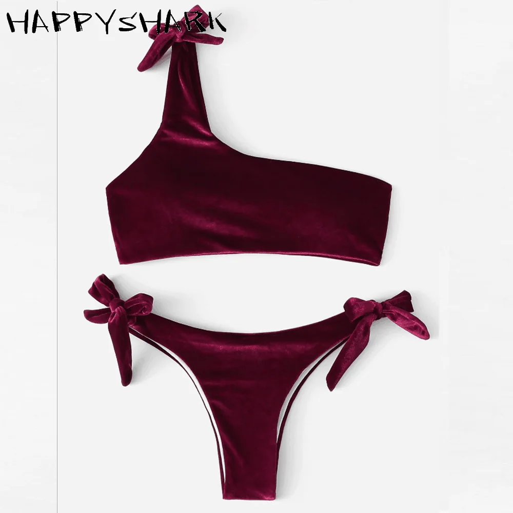 HAPPYSHARK Фиолетовый купальник на одно плечо новинка 2019 купальник-бандо женский