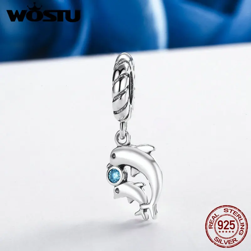 WOSTU Настоящее 925 пробы серебро дельфины сказки бусина-Подвеска подходит WST Шарм браслет кулон ювелирные изделия подарок CQC264