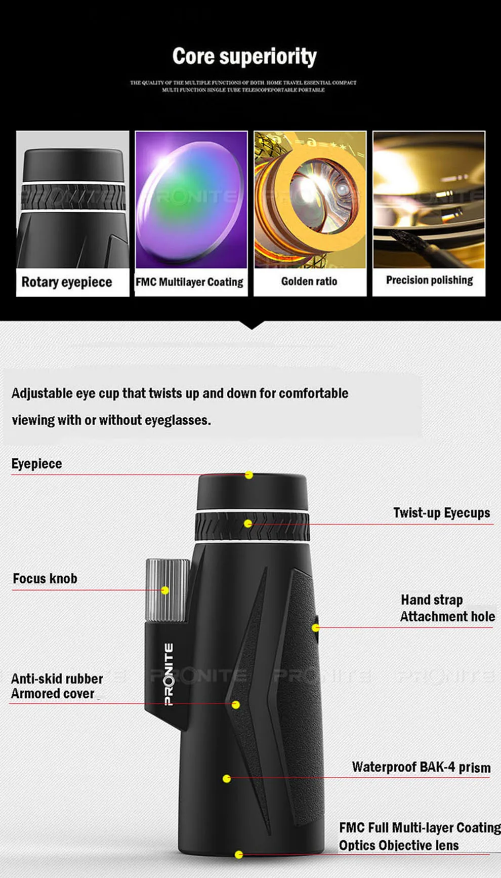Монокуляр Zoom 12x50 профессиональный телескоп HD ночного видения Монокуляр охотничья оптика прицелы держатель телефона/штатив Turizm Spyglass