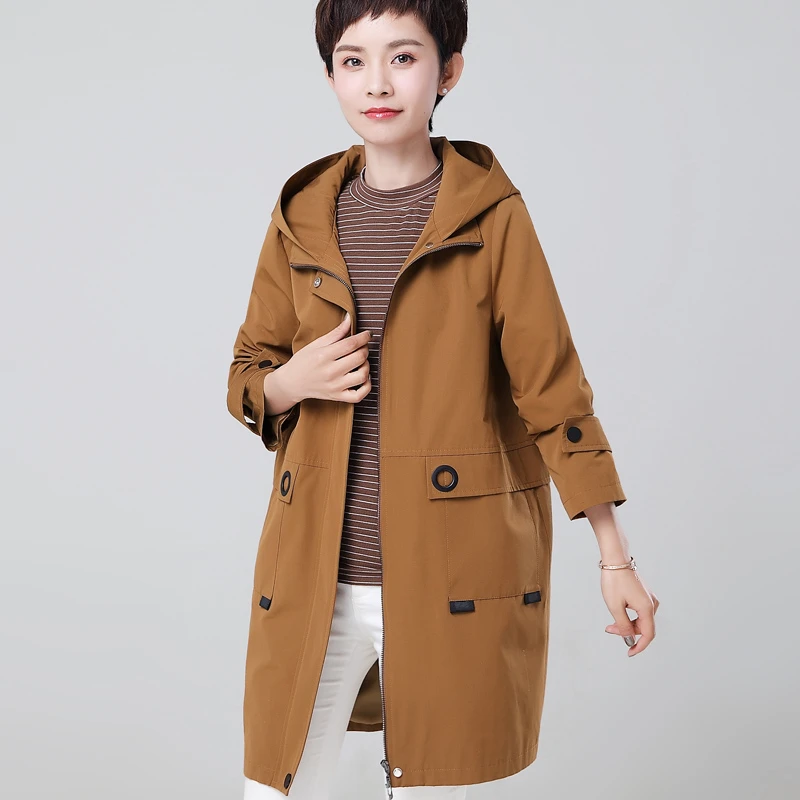 Женский Длинный плащ с капюшоном ветровка свободного размера плюс верхняя