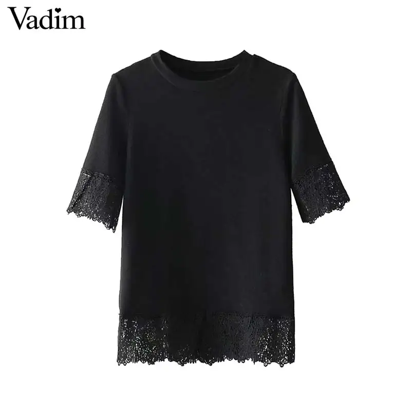 Вадим милый женский кружевной лоскутный футболка трикотажная короткий рукав
