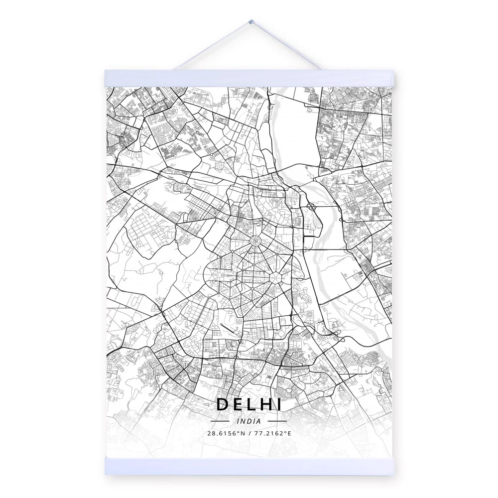 Дели Индия Карта города деревянная рамка Холст Картина домашний декор настенная