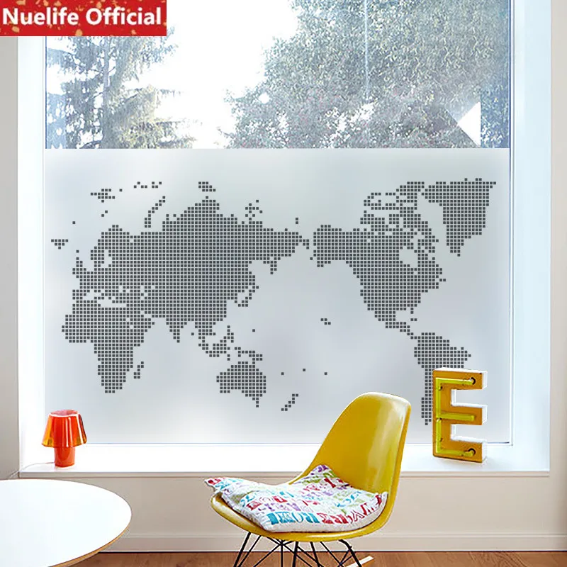Custom size world map pattern electrostatic frosted glass film living room kids bedroom study sliding door pvc window | Дом и сад