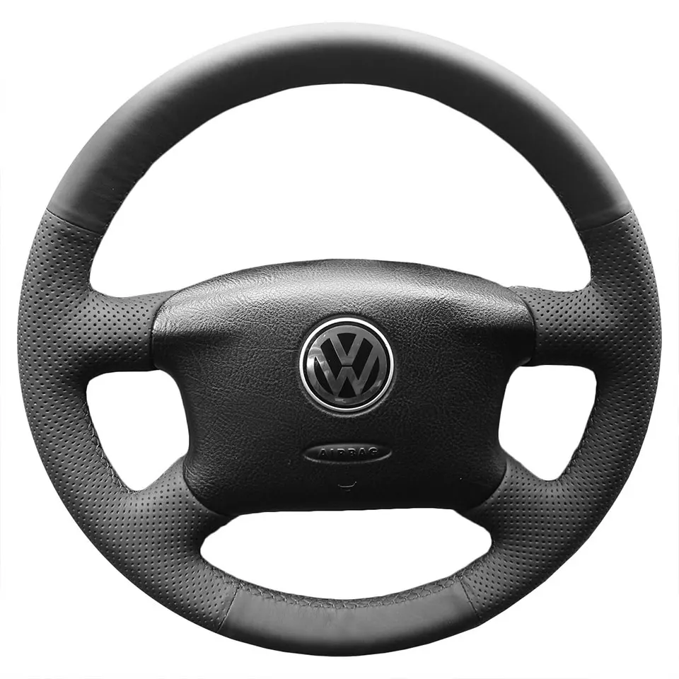 Wheel Cover Black PONSNY автомобильный ручной рычаг переключения передач/ручной тормоз/рулевое управление Gnuine кожаный чехол для Volkswagen VW Passat B5 сшитый вручную чехол - Название цвета: Wheel Cover Black