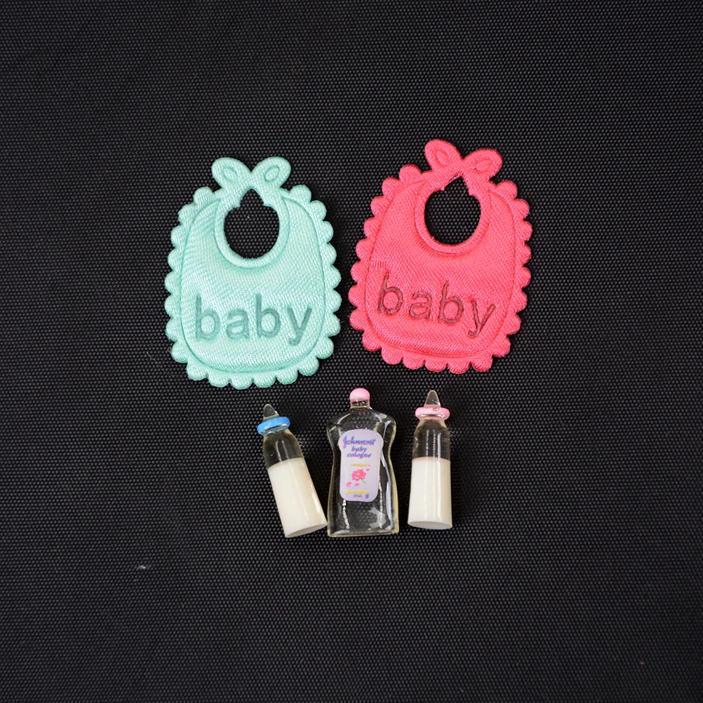 

5pcs/Set Hot Selling 1:12 Dolls House Miniature Baby Bottles Shampoo Bibs Set Nursery Accessory Gift