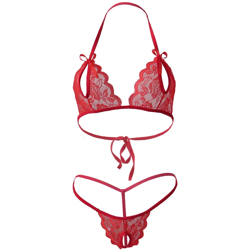 Пикантный прозрачный кружевной женское микро бикини набор открытый бюстгальтер