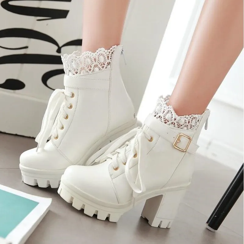 OLOMM winter new high heel thick shoes Martin boots with waterproof platform large size white women's 35-43 LL-111 | Обувь