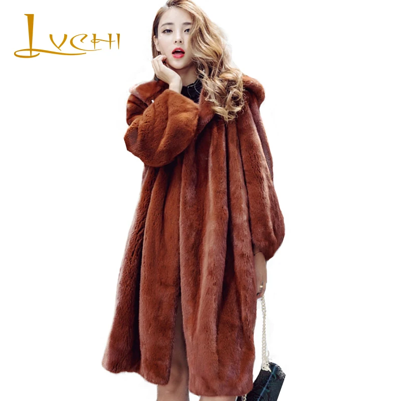 Норковая шуба LVCHI Женская с длинным рукавом длинная верхняя одежда из 2019
