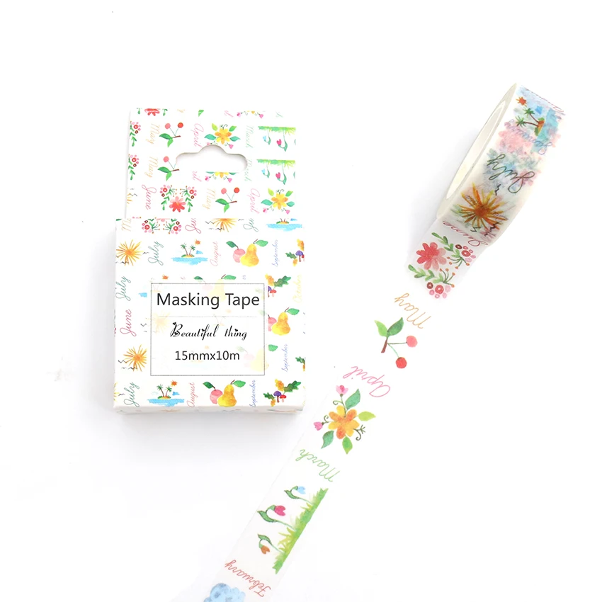 15mm*10m Box Package Fruit Weather Flower Grass Washi Tape Excellent Quality Colorful Paper Masking DIY Decorative Tapes | Канцтовары