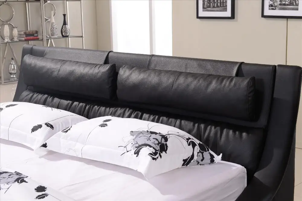 Кристалльная тянутая комфортабельный черный кожаный подголовник кровать из