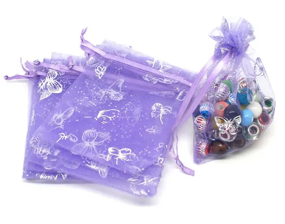 Ласперальные подарочные пакеты из органзы 500 шт. серебряная бабочка мешочки для