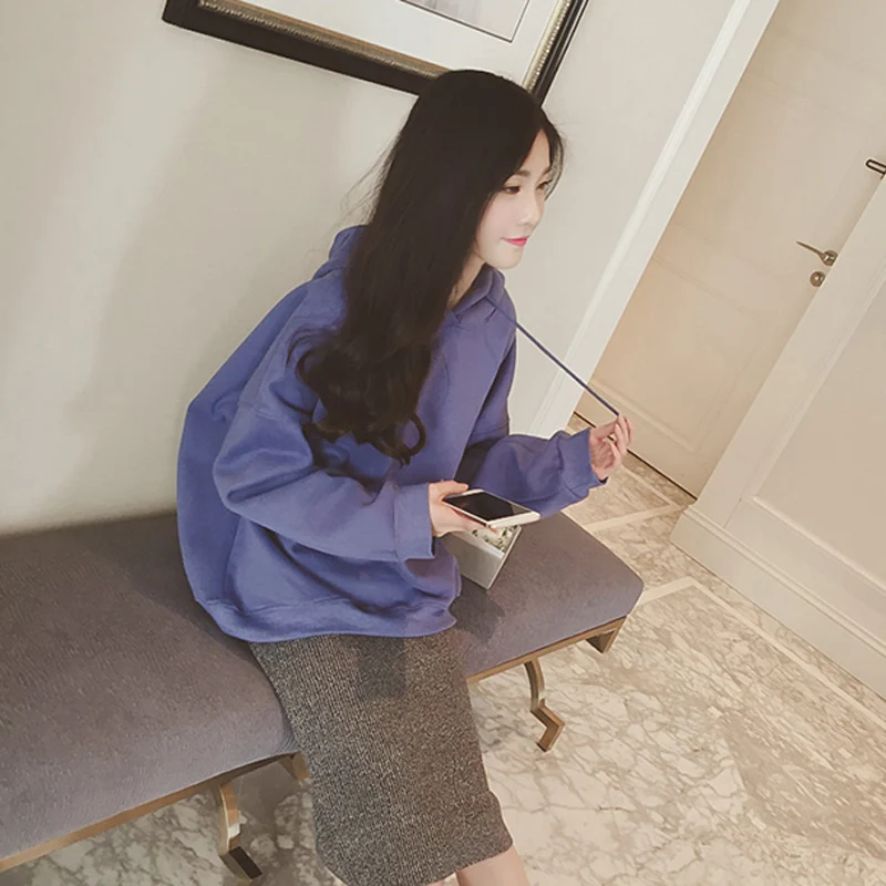 

NORMOV Autumn Winter Womens Hoodies Loose Long-Sleeve Hooded Tops Korean Version Plus Velvet Sweatshirt Female 2019 New Arrival