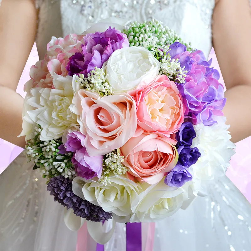 

Romantic Peony Flowers Green Ivory Pink Orange Four Colors Bohemian Beach Wedding Bouquet Cheap Artificial Bouquets Bridesmaid