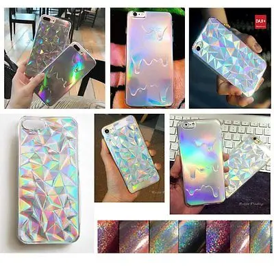 Holographic Card Paper Geometric Phone Case For iPhone 7 Plus 6 6S 5 5S Rainbow 3D Diamond TPU Cover Fashion Pastel |