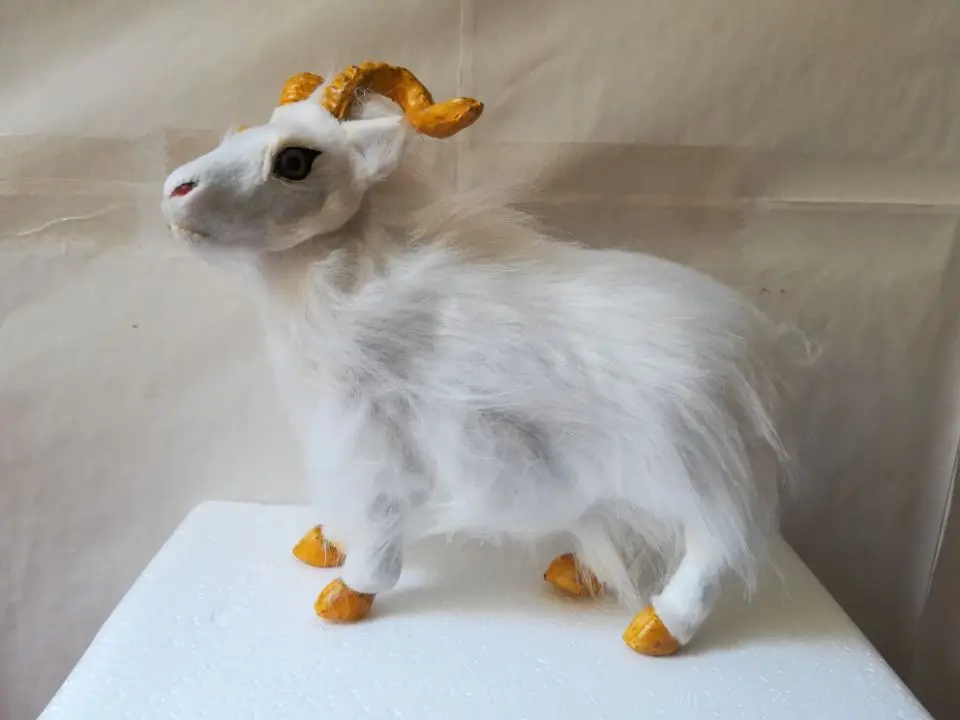 

about 23x20cm plastic&fur white goat hard model simulation sheep stage prop craft home decoration toy gift w0225