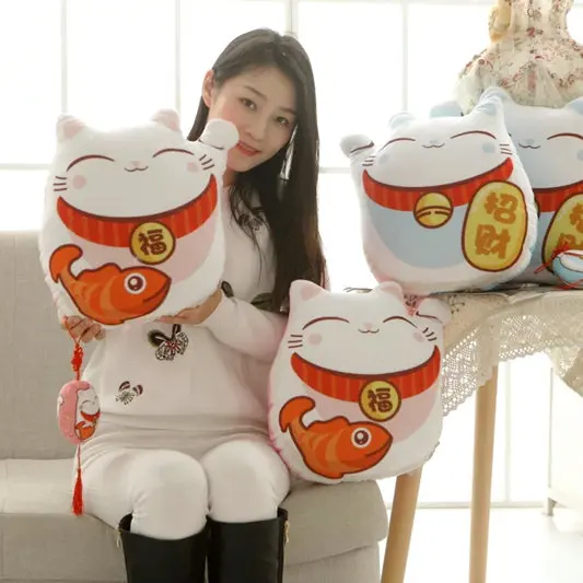 Прямая Kawaii Maneki Neko подушка мягкая плюшевая подушка детский подарок плюшевые игрушки китайский узел кошка маленький кулон