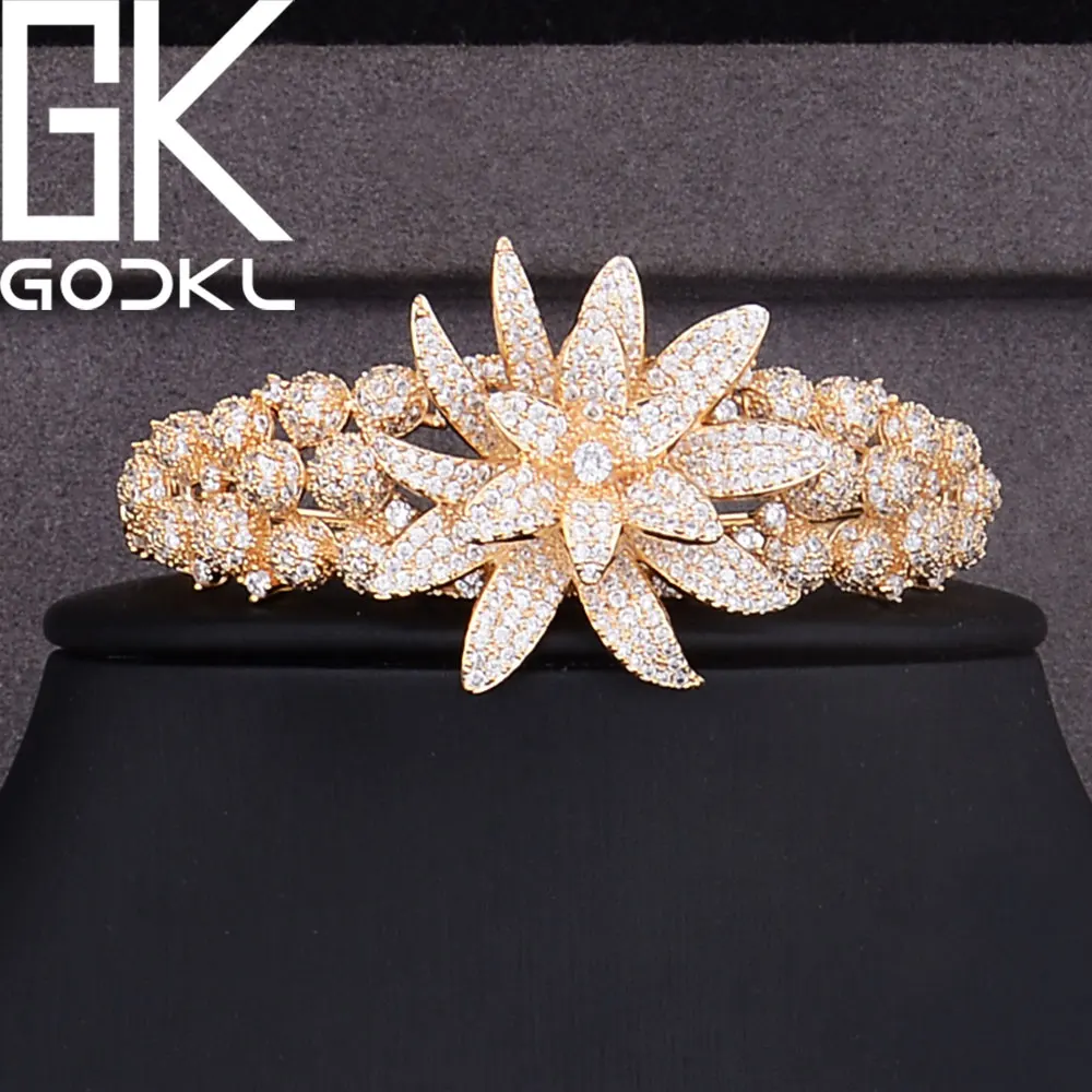 GODKI Роскошный цветок кубический циркон нигерийские Ювелирные наборы для женщин свадебные Дубай золотые ювелирные наборы африканские бусы Ювелирные наборы