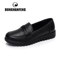 dongnanfeng women old mother female shoes flats loafers cow genuine leather slip on black round toe pu casual solid 35 41 hd 802