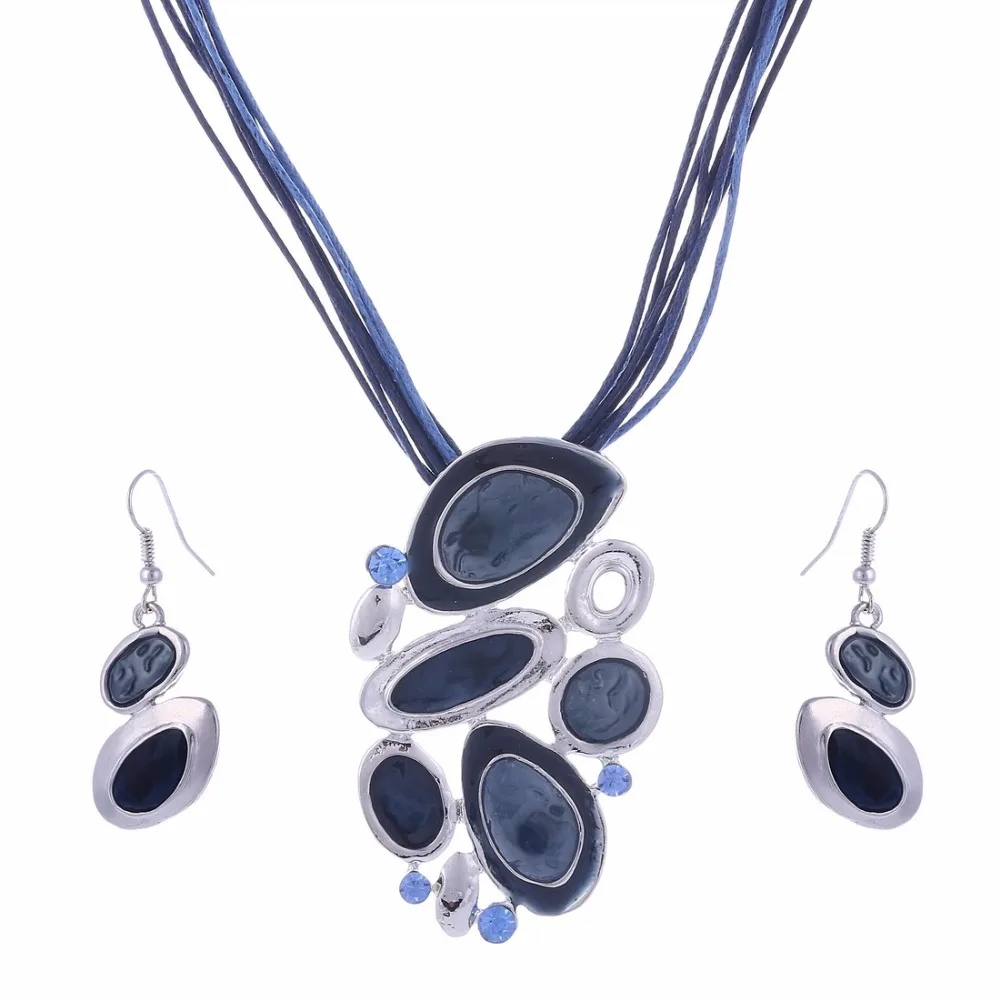 Женское Ожерелье с несколькими слоями MINHIN Синий Комплект сережек подвеской в