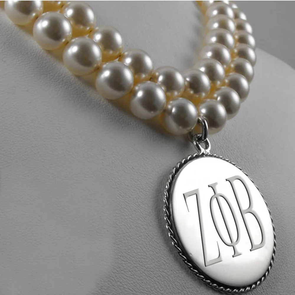 High Quality Engraved Zeta Phi Beta Dould Strand Beaded Pearl Necklace