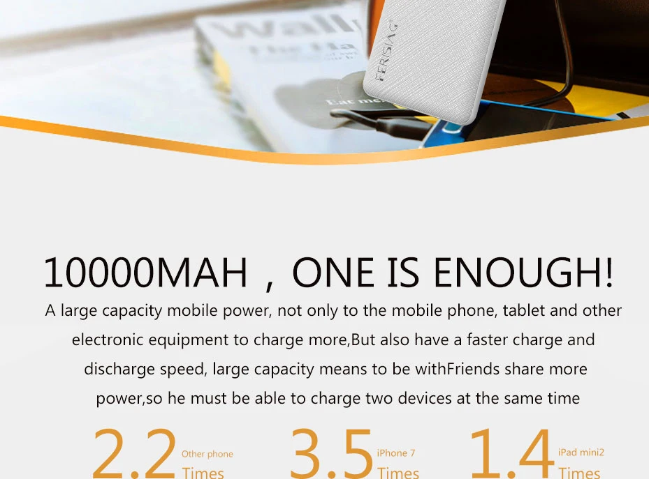 Емкость) FERISING power Bank 10000 мАч двойной USB Pover смартфонов usb порты портативный внешний аккумулятор