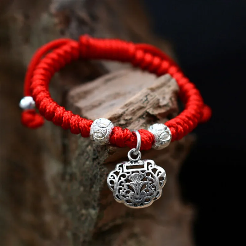 Style 1 925 Настоящий Серебряный долговечный замок красный веревочный браслет для детей 0-5 лет, серебряный браслет ручной работы, подарок на день рождения - Окраска металла: Style 1