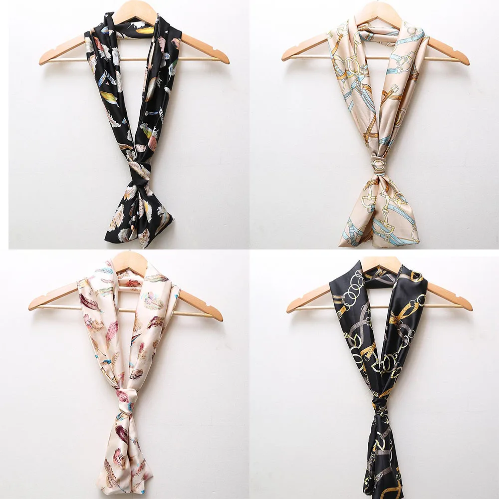 

Fashion Women Print Satin Silk Scarf Chiffon Double Layer Ladies Scarves Retro Head Neck Silk Scarf