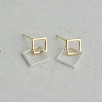 daisies real pure 925 sterling silver double golden geometric square stud earrings for women statement jewelry