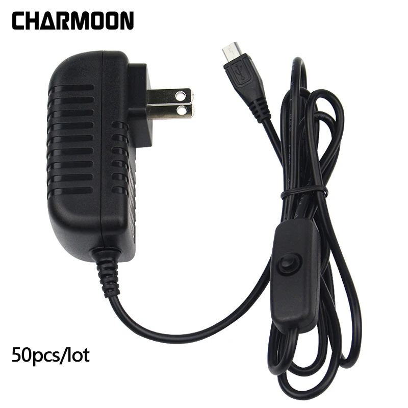 50pcs/lot For Raspberry PI 3 5V3A DC/AC Power Adapter charger with Micro USB ON /OFF Switch