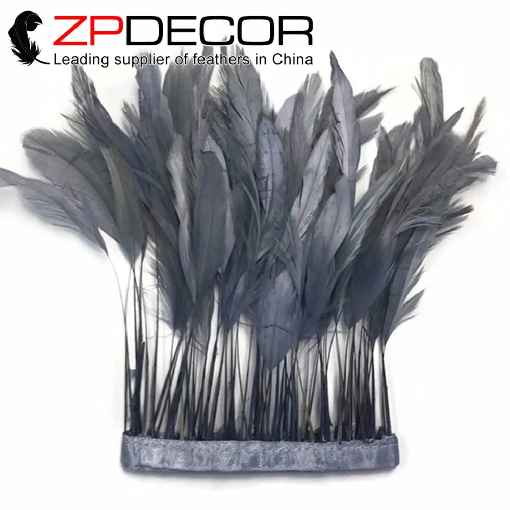 

ZPDECOR 8-10 дюймов (20-25 см) 10 ярдов/партия Высокое качество пушистые серые в полоску перья из хвоста курицы оптовая продажа