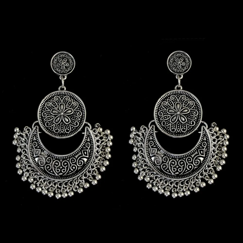 Индийские серьги подвески в стиле ретро Kundan Jhumka серебристого цвета эффектные