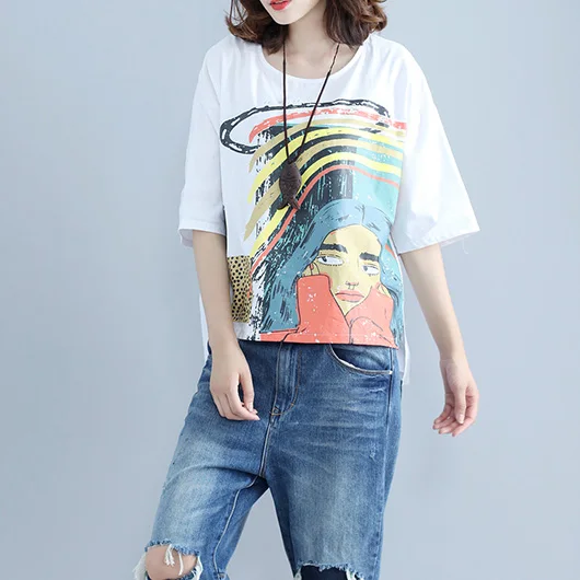 Zipipiyf 2017 Летний Новый Широкий тройник свободные хлопковые футболки принт с